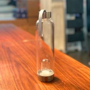Glass Water Bottle with Crystals Holder